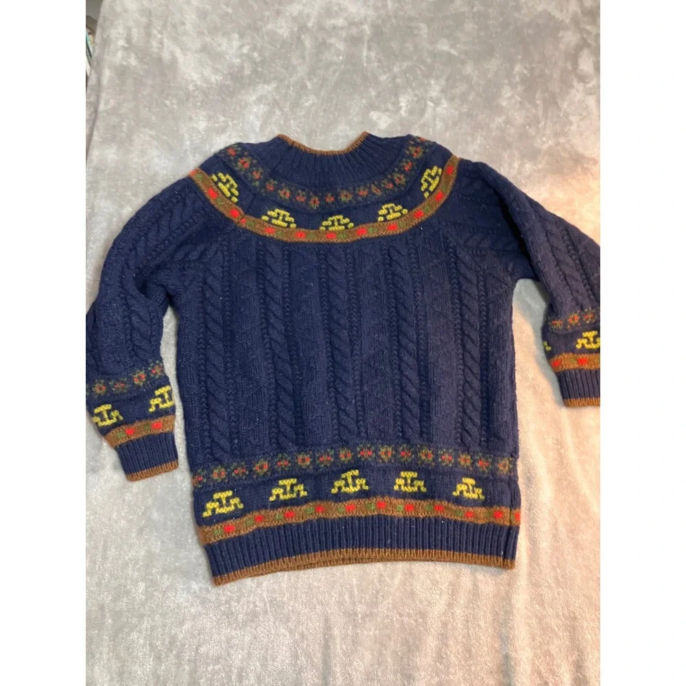 VNTG United Colors of Benetton Shetland Wool Fair Isle Cable Knit Sweater Nordic